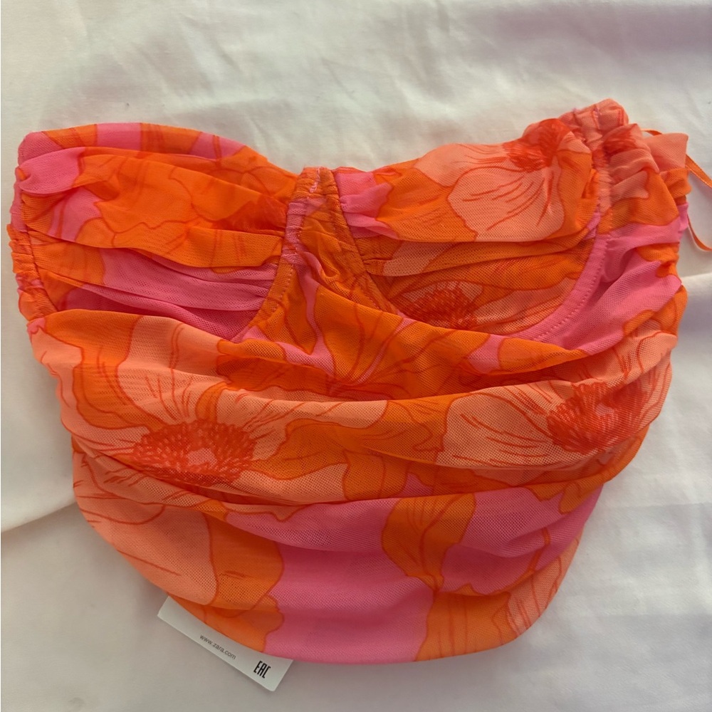 Zara Pink and Orange Floral Tube Top